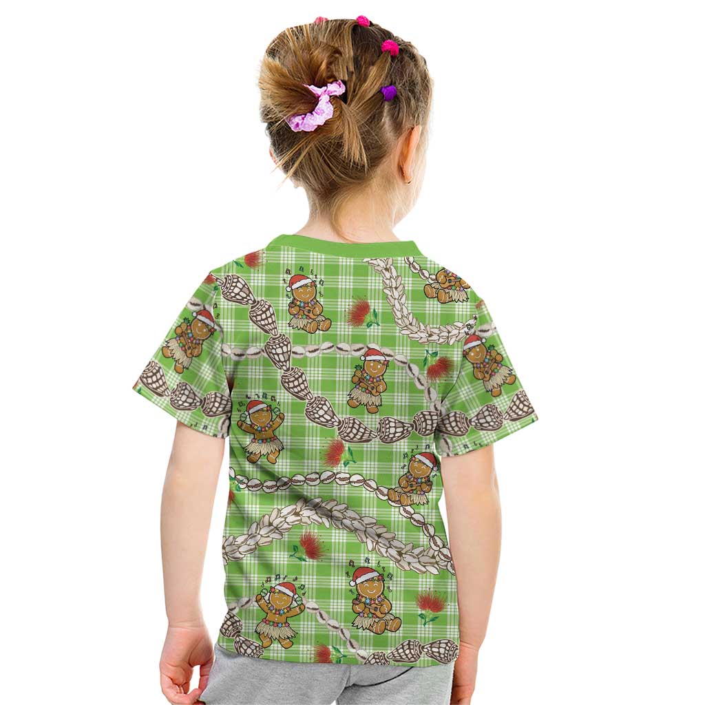 Green Palaka Hawaii Mele Kalikimaka Kid T Shirt Ohia Lehua Shell Leis Funny Gingerbread Santa LT14 - Polynesian Pride