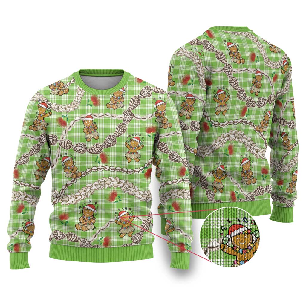 Green Palaka Hawaii Mele Kalikimaka Ugly Christmas Sweater Ohia Lehua Shell Leis Funny Gingerbread Santa LT14 Green - Polynesian Pride