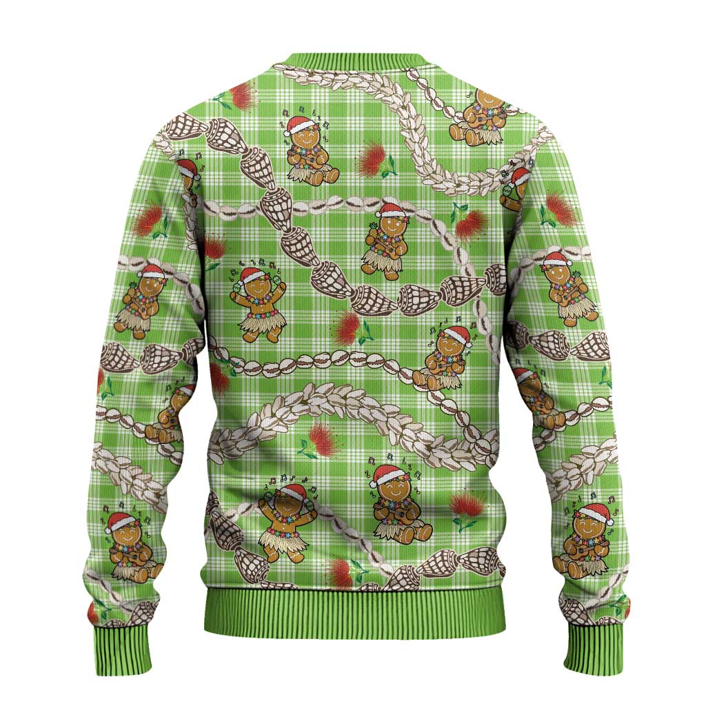 Green Palaka Hawaii Mele Kalikimaka Ugly Christmas Sweater Ohia Lehua Shell Leis Funny Gingerbread Santa LT14 - Polynesian Pride