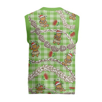Green Palaka Hawaii Mele Kalikimaka Christmas Knitted V-Neck Vest Ohia Lehua Shell Leis Funny Gingerbread Santa LT14 - Polynesian Pride