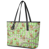 Green Palaka Hawaii Mele Kalikimaka Leather Tote Bag Ohia Lehua Shell Leis Funny Gingerbread Santa LT14 - Polynesian Pride