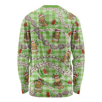 Green Palaka Hawaii Mele Kalikimaka Long Sleeve Shirt Ohia Lehua Shell Leis Funny Gingerbread Santa LT14 - Polynesian Pride