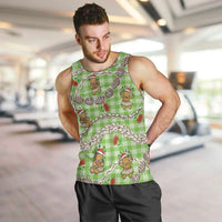 Green Palaka Hawaii Mele Kalikimaka Men Tank Top Ohia Lehua Shell Leis Funny Gingerbread Santa LT14 Green - Polynesian Pride