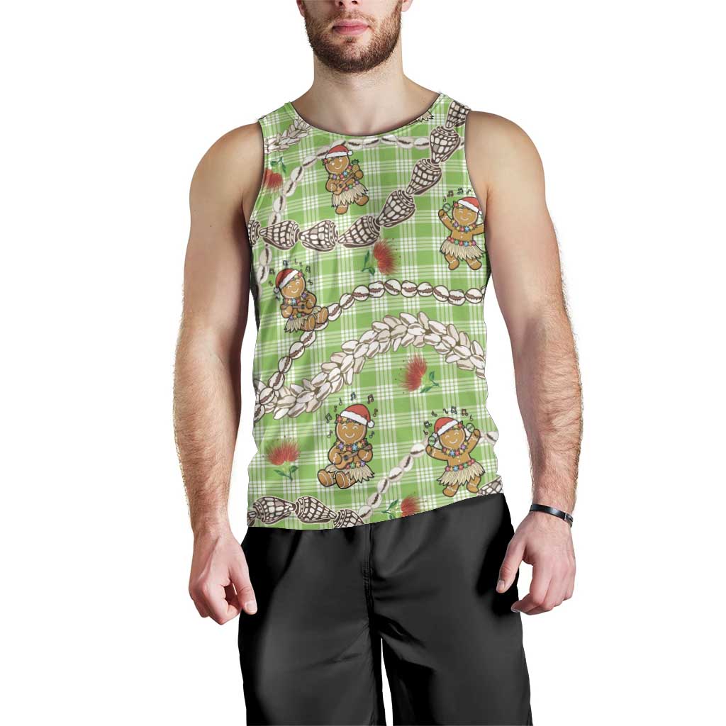Green Palaka Hawaii Mele Kalikimaka Men Tank Top Ohia Lehua Shell Leis Funny Gingerbread Santa LT14 - Polynesian Pride