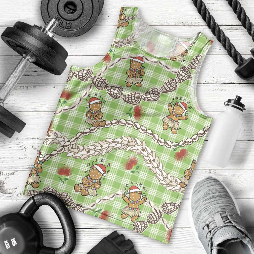 Green Palaka Hawaii Mele Kalikimaka Men Tank Top Ohia Lehua Shell Leis Funny Gingerbread Santa LT14 - Polynesian Pride