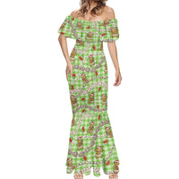 Green Palaka Hawaii Mele Kalikimaka Mermaid Dress Ohia Lehua Shell Leis Funny Gingerbread Santa LT14 - Polynesian Pride