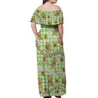 Green Palaka Hawaii Mele Kalikimaka Off Shoulder Maxi Dress Ohia Lehua Shell Leis Funny Gingerbread Santa LT14 - Polynesian Pride