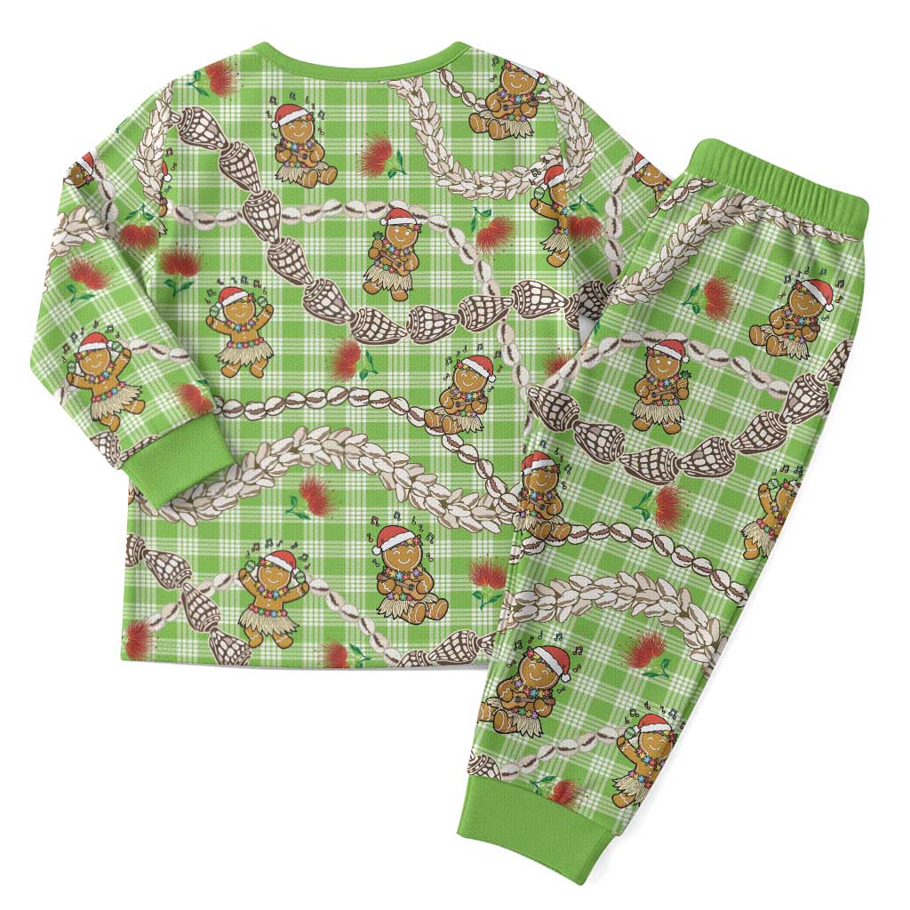 Green Palaka Hawaii Mele Kalikimaka Christmas Pajama Set - Ohia Lehua Shell Leis Funny Gingerbread Santa LT14 - Polynesian Pride