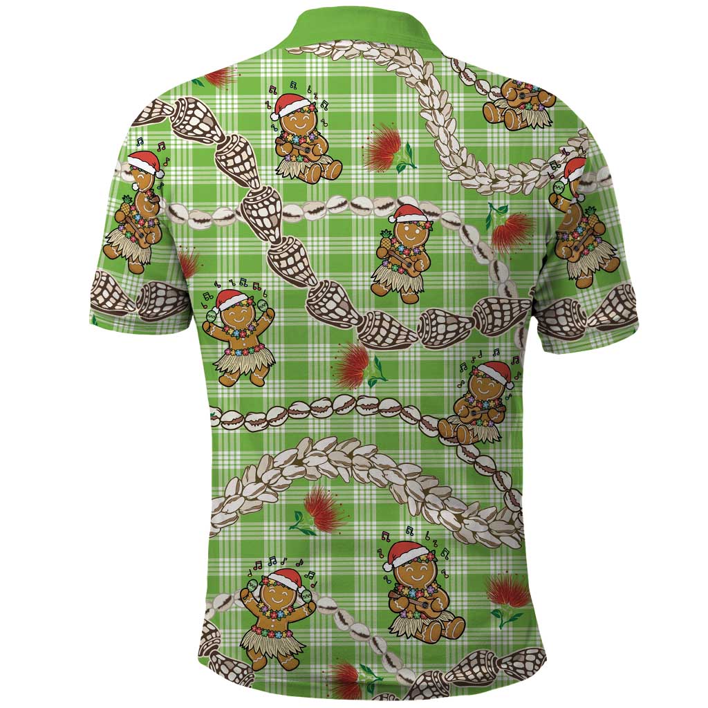 Green Palaka Hawaii Mele Kalikimaka Polo Shirt Ohia Lehua Shell Leis Funny Gingerbread Santa LT14 - Polynesian Pride