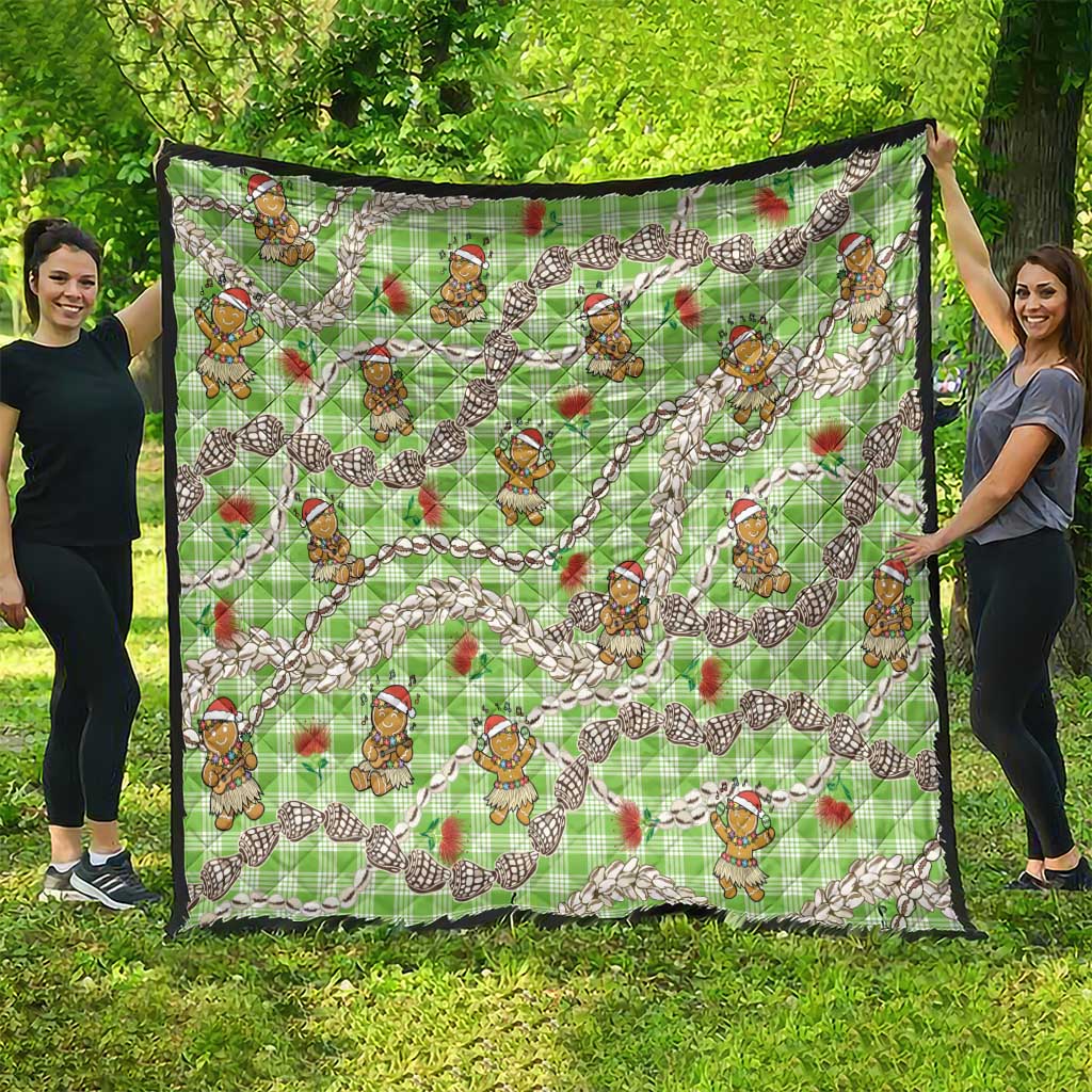 Green Palaka Hawaii Mele Kalikimaka Quilt Ohia Lehua Shell Leis Funny Gingerbread Santa - Polynesian Pride
