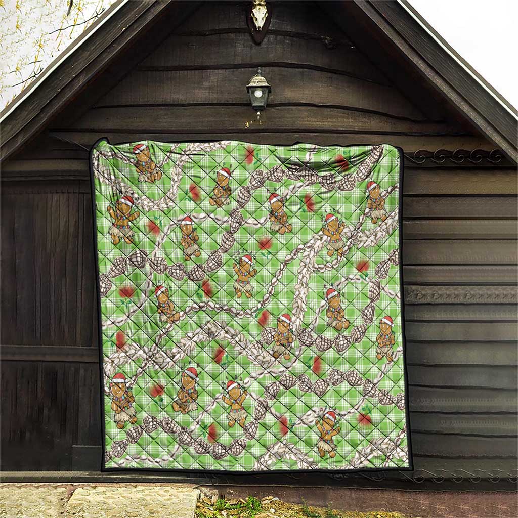 Green Palaka Hawaii Mele Kalikimaka Quilt Ohia Lehua Shell Leis Funny Gingerbread Santa - Polynesian Pride