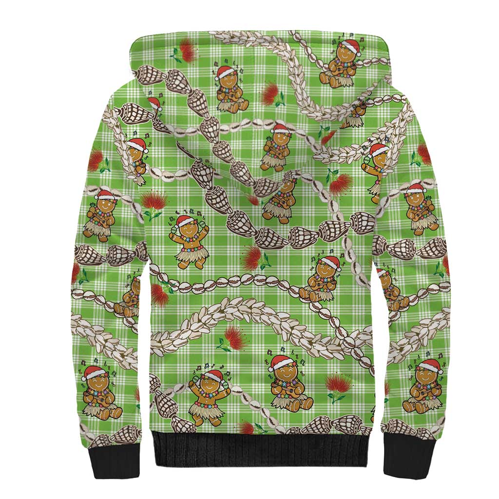 Green Palaka Hawaii Mele Kalikimaka Sherpa Hoodie Ohia Lehua Shell Leis Funny Gingerbread Santa LT14 - Polynesian Pride