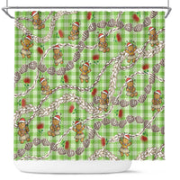 Green Palaka Hawaii Mele Kalikimaka Shower Curtain Ohia Lehua Shell Leis Funny Gingerbread Santa LT14 Green - Polynesian Pride