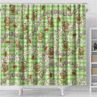 Green Palaka Hawaii Mele Kalikimaka Shower Curtain Ohia Lehua Shell Leis Funny Gingerbread Santa LT14 - Polynesian Pride