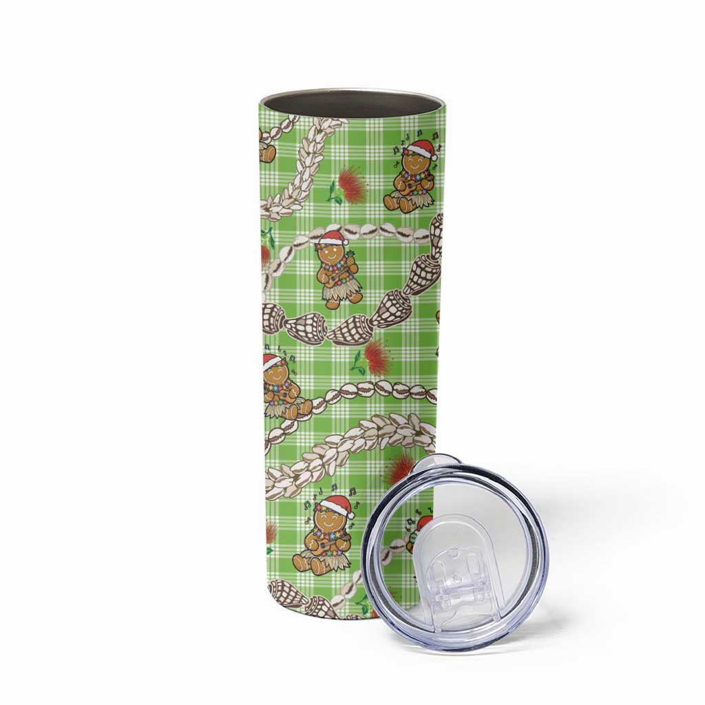 Green Palaka Hawaii Mele Kalikimaka Skinny Tumbler Ohia Lehua Shell Leis Funny Gingerbread Santa LT14 - Polynesian Pride
