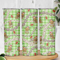 Green Palaka Hawaii Mele Kalikimaka Skinny Tumbler Ohia Lehua Shell Leis Funny Gingerbread Santa LT14 - Polynesian Pride