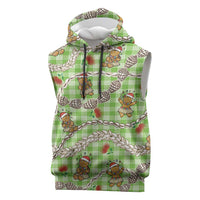 Green Palaka Hawaii Mele Kalikimaka Sleeveless Hoodie Ohia Lehua Shell Leis Funny Gingerbread Santa LT14 Green - Polynesian Pride