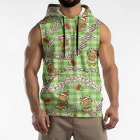 Green Palaka Hawaii Mele Kalikimaka Sleeveless Hoodie Ohia Lehua Shell Leis Funny Gingerbread Santa LT14 - Polynesian Pride