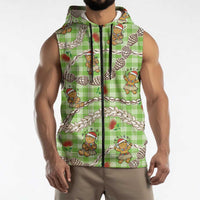 Green Palaka Hawaii Mele Kalikimaka Sleeveless Zip Hoodie Ohia Lehua Shell Leis Funny Gingerbread Santa LT14 - Polynesian Pride