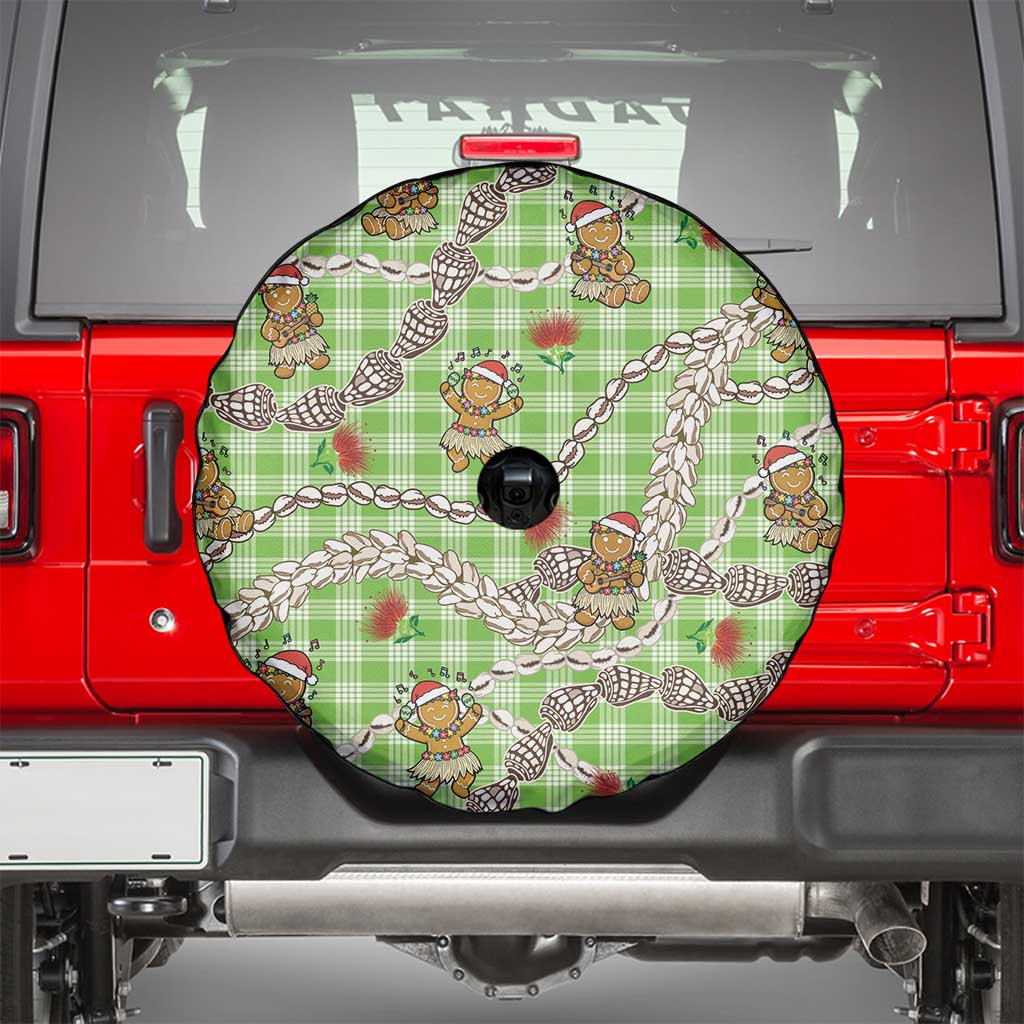 Green Palaka Hawaii Mele Kalikimaka Spare Tire Cover Ohia Lehua Shell Leis Funny Gingerbread Santa LT14 - Polynesian Pride