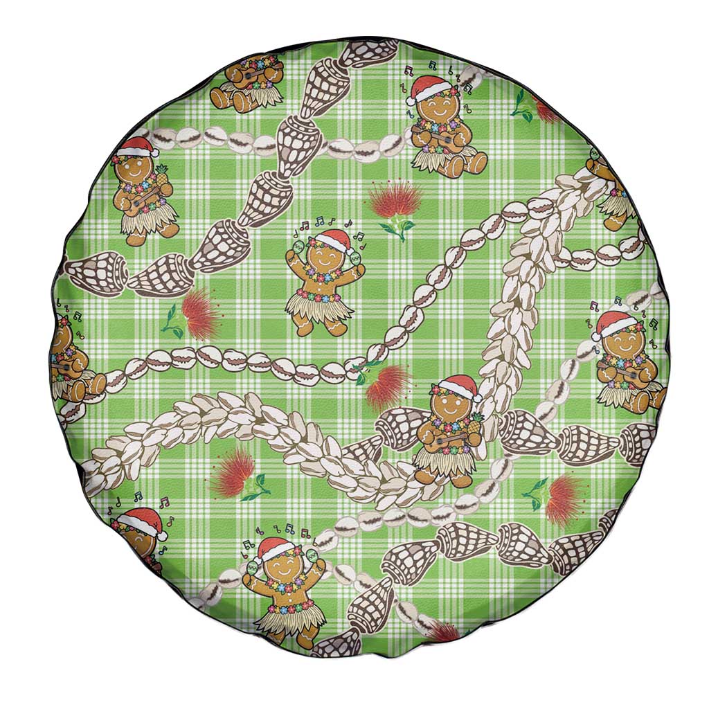 Green Palaka Hawaii Mele Kalikimaka Spare Tire Cover Ohia Lehua Shell Leis Funny Gingerbread Santa LT14 - Polynesian Pride