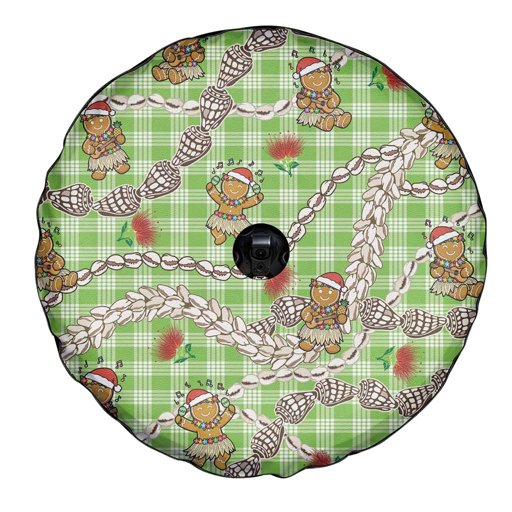 Green Palaka Hawaii Mele Kalikimaka Spare Tire Cover Ohia Lehua Shell Leis Funny Gingerbread Santa LT14 - Polynesian Pride