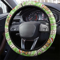 Green Palaka Hawaii Mele Kalikimaka Steering Wheel Cover Ohia Lehua Shell Leis Funny Gingerbread Santa LT14 - Polynesian Pride