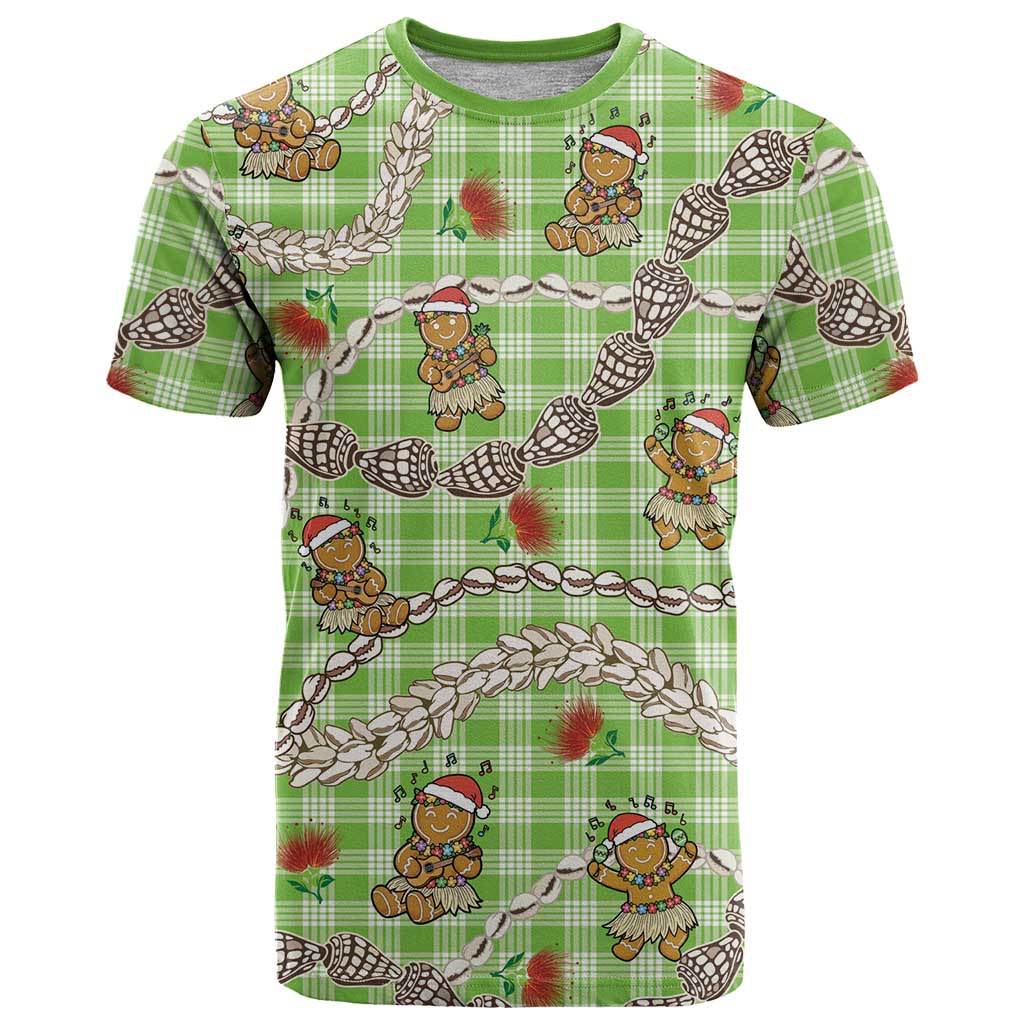 Green Palaka Hawaii Mele Kalikimaka T Shirt Ohia Lehua Shell Leis Funny Gingerbread Santa LT14 Green - Polynesian Pride