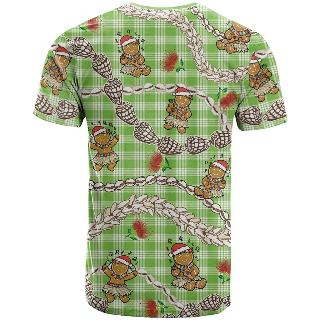 Green Palaka Hawaii Mele Kalikimaka T Shirt Ohia Lehua Shell Leis Funny Gingerbread Santa LT14 - Polynesian Pride