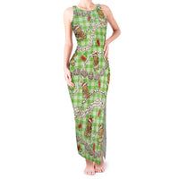 Green Palaka Hawaii Mele Kalikimaka Tank Maxi Dress Ohia Lehua Shell Leis Funny Gingerbread Santa LT14 Women Green - Polynesian Pride