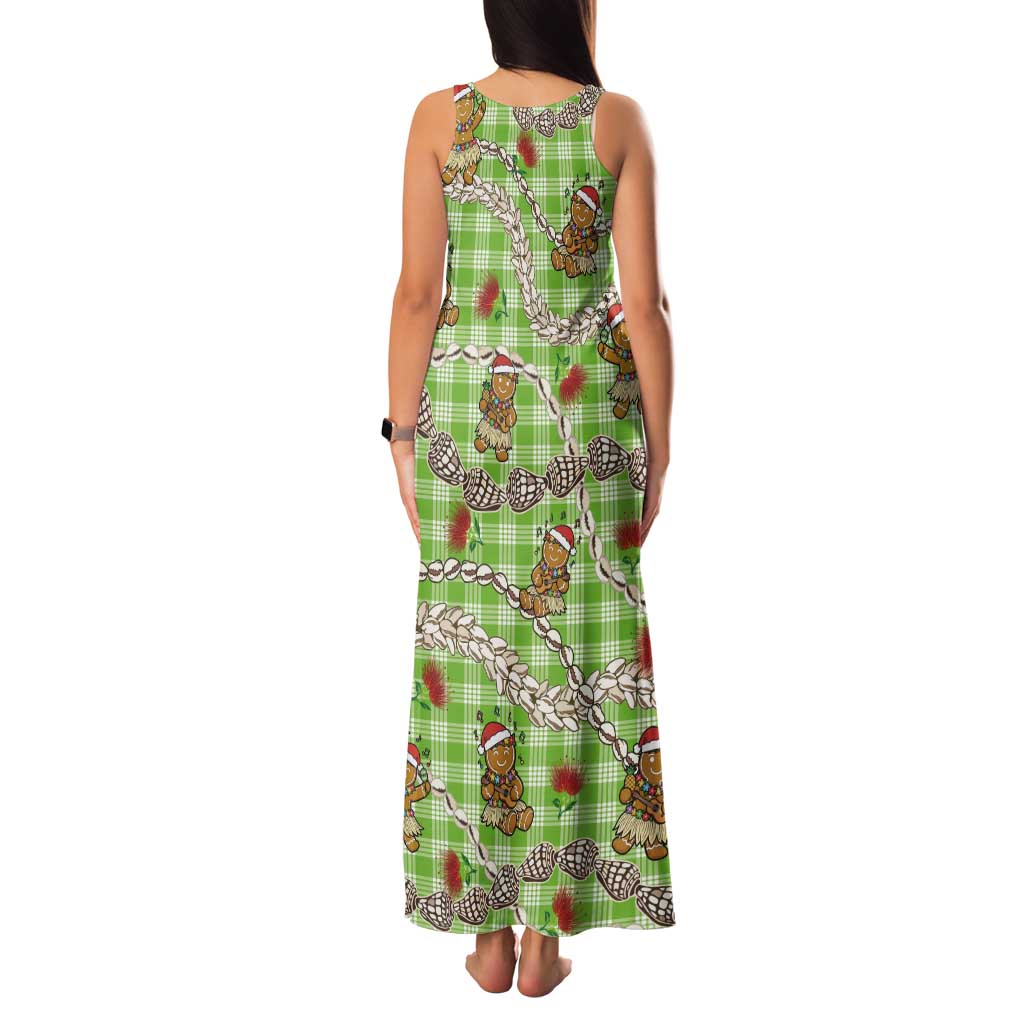 Green Palaka Hawaii Mele Kalikimaka Tank Maxi Dress Ohia Lehua Shell Leis Funny Gingerbread Santa LT14 - Polynesian Pride