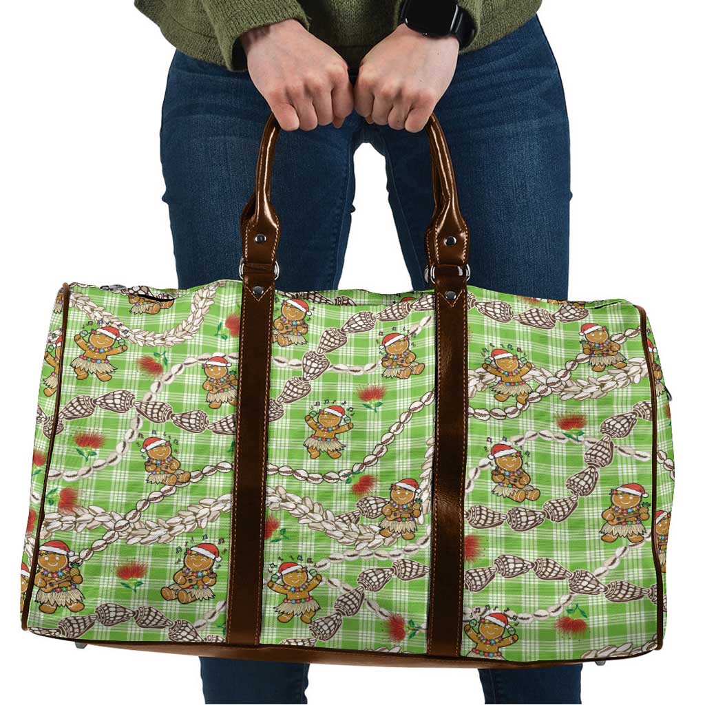 Green Palaka Hawaii Mele Kalikimaka Travel Bag Ohia Lehua Shell Leis Funny Gingerbread Santa LT14 Green - Polynesian Pride