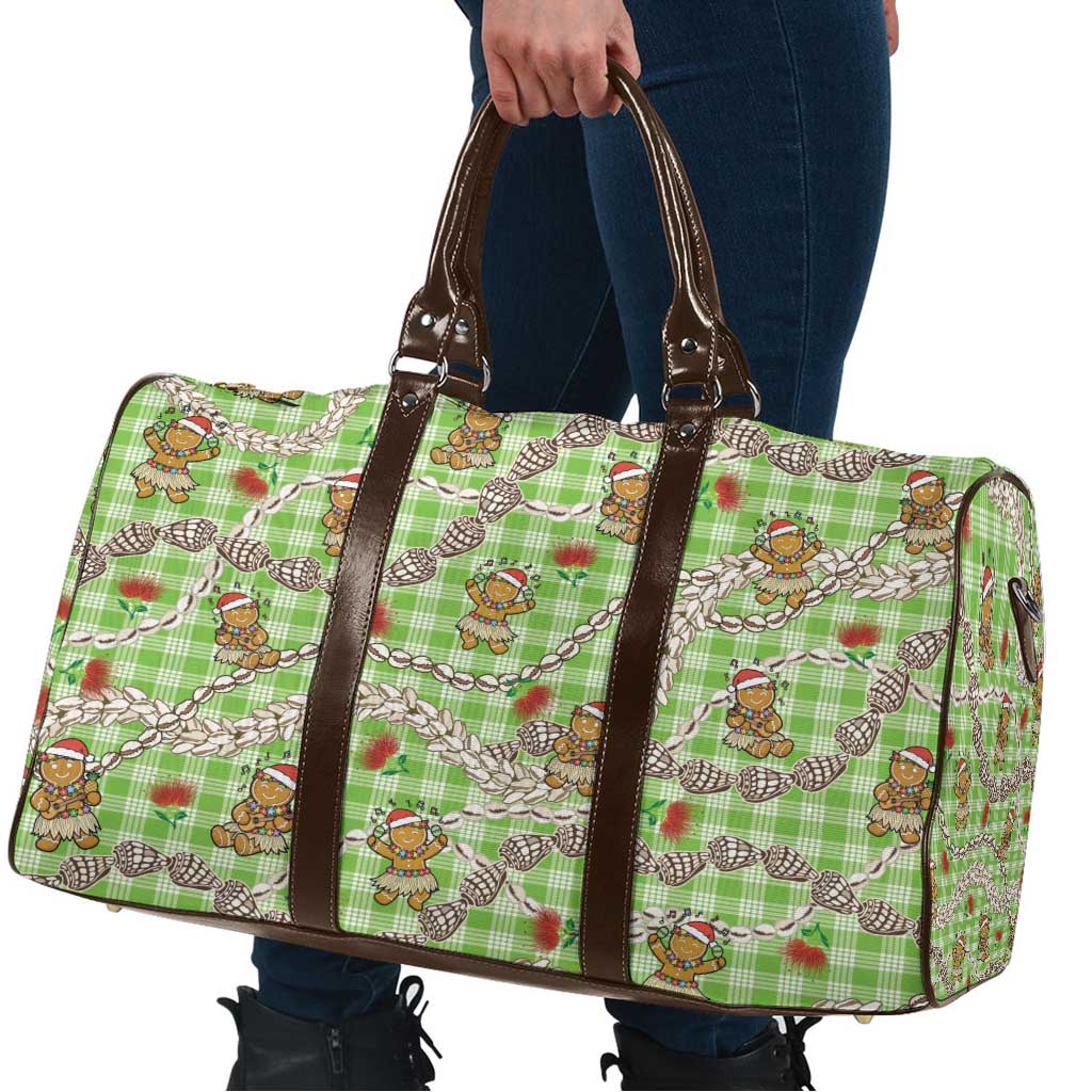 Green Palaka Hawaii Mele Kalikimaka Travel Bag Ohia Lehua Shell Leis Funny Gingerbread Santa LT14 - Polynesian Pride