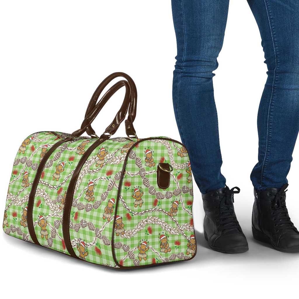 Green Palaka Hawaii Mele Kalikimaka Travel Bag Ohia Lehua Shell Leis Funny Gingerbread Santa LT14 - Polynesian Pride