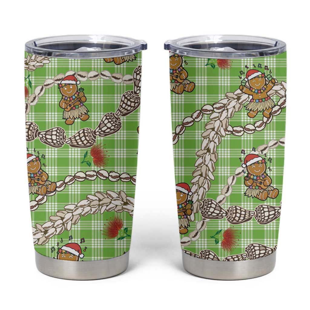 Green Palaka Hawaii Mele Kalikimaka Tumbler Cup Ohia Lehua Shell Leis Funny Gingerbread Santa LT14 Green - Polynesian Pride