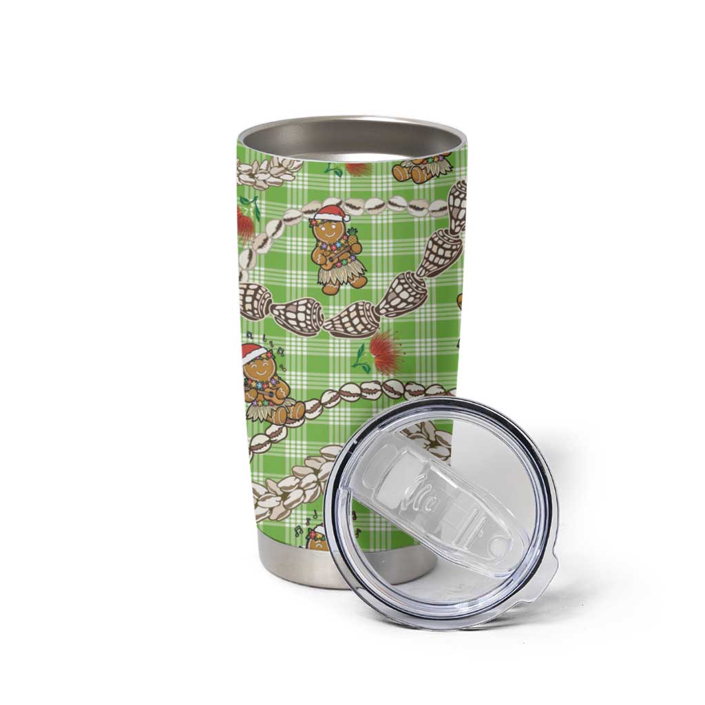 Green Palaka Hawaii Mele Kalikimaka Tumbler Cup Ohia Lehua Shell Leis Funny Gingerbread Santa LT14 - Polynesian Pride