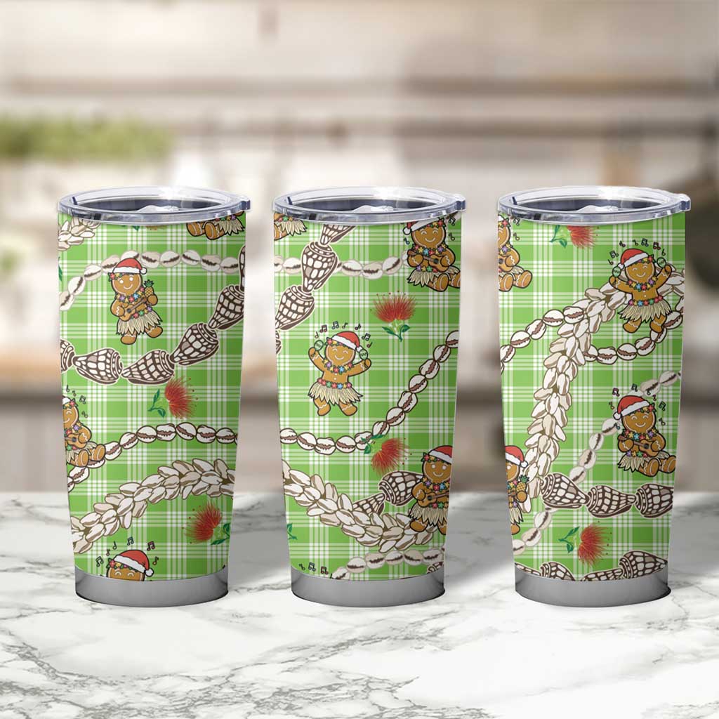 Green Palaka Hawaii Mele Kalikimaka Tumbler Cup Ohia Lehua Shell Leis Funny Gingerbread Santa LT14 - Polynesian Pride