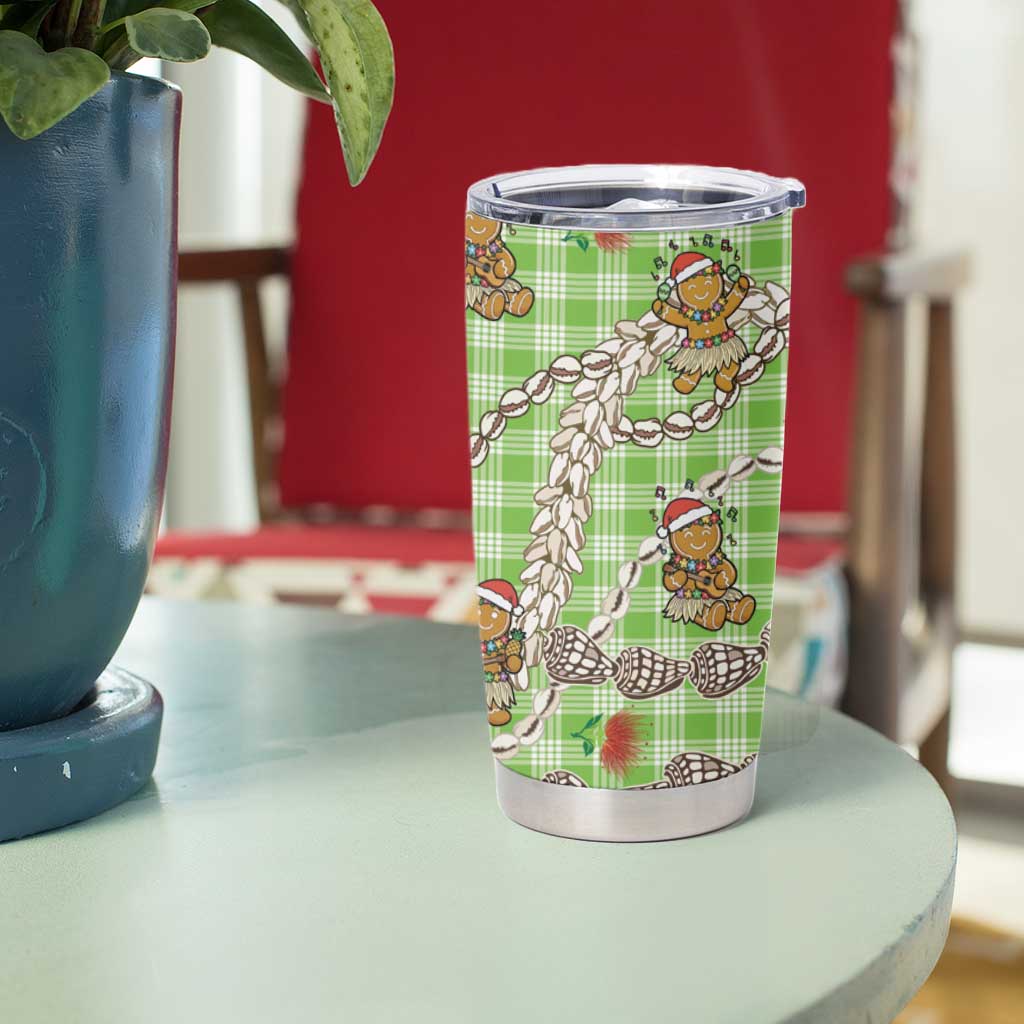 Green Palaka Hawaii Mele Kalikimaka Tumbler Cup Ohia Lehua Shell Leis Funny Gingerbread Santa LT14 - Polynesian Pride