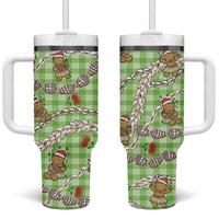 Green Palaka Hawaii Mele Kalikimaka Tumbler With Handle Ohia Lehua Shell Leis Funny Gingerbread Santa LT14 One Size: 40 oz Green - Polynesian Pride