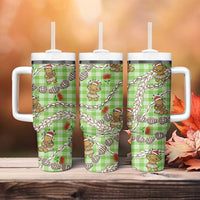 Green Palaka Hawaii Mele Kalikimaka Tumbler With Handle Ohia Lehua Shell Leis Funny Gingerbread Santa LT14 - Polynesian Pride