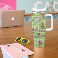 Green Palaka Hawaii Mele Kalikimaka Tumbler With Handle Ohia Lehua Shell Leis Funny Gingerbread Santa LT14 - Polynesian Pride