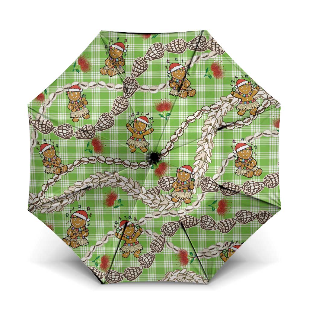 Green Palaka Hawaii Mele Kalikimaka Umbrella Ohia Lehua Shell Leis Funny Gingerbread Santa - Polynesian Pride