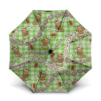 Green Palaka Hawaii Mele Kalikimaka Umbrella Ohia Lehua Shell Leis Funny Gingerbread Santa - Polynesian Pride