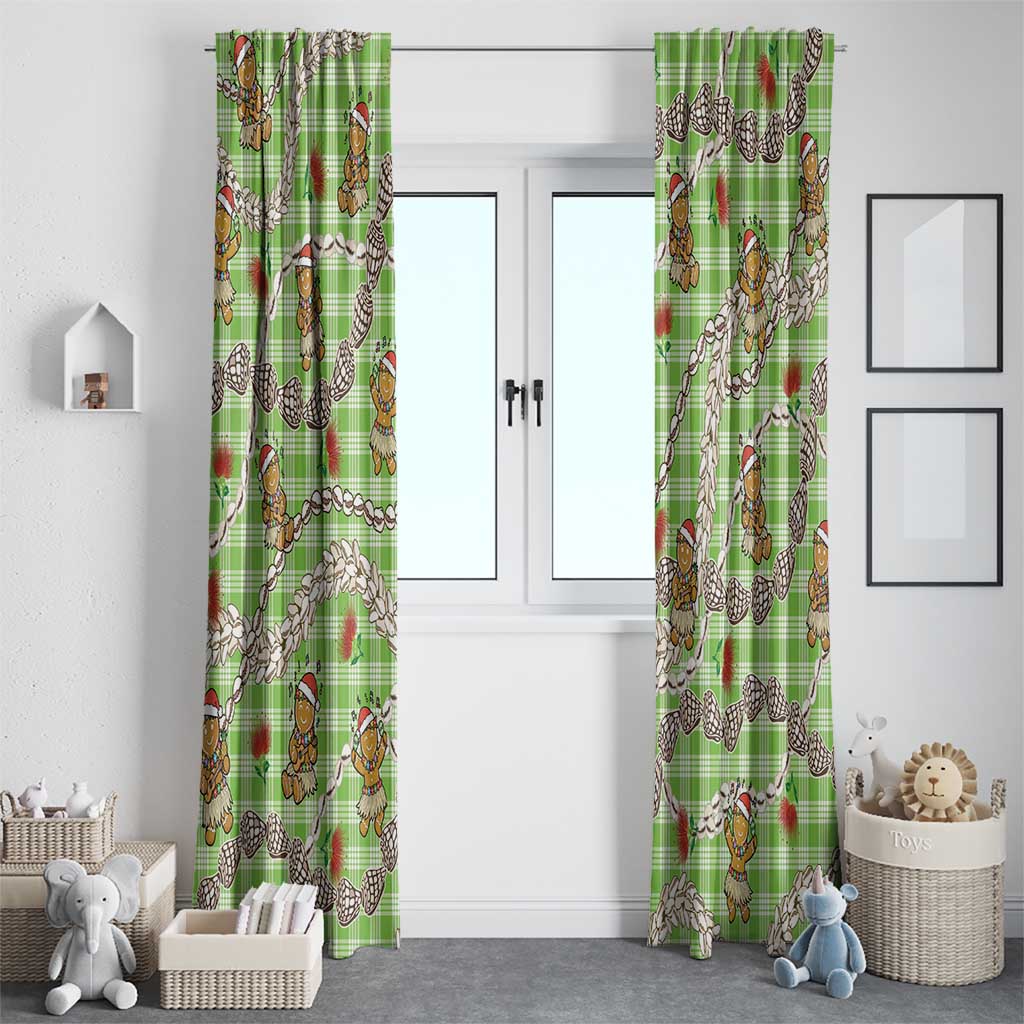 Green Palaka Hawaii Mele Kalikimaka Window Curtain Ohia Lehua Shell Leis Funny Gingerbread Santa - Polynesian Pride
