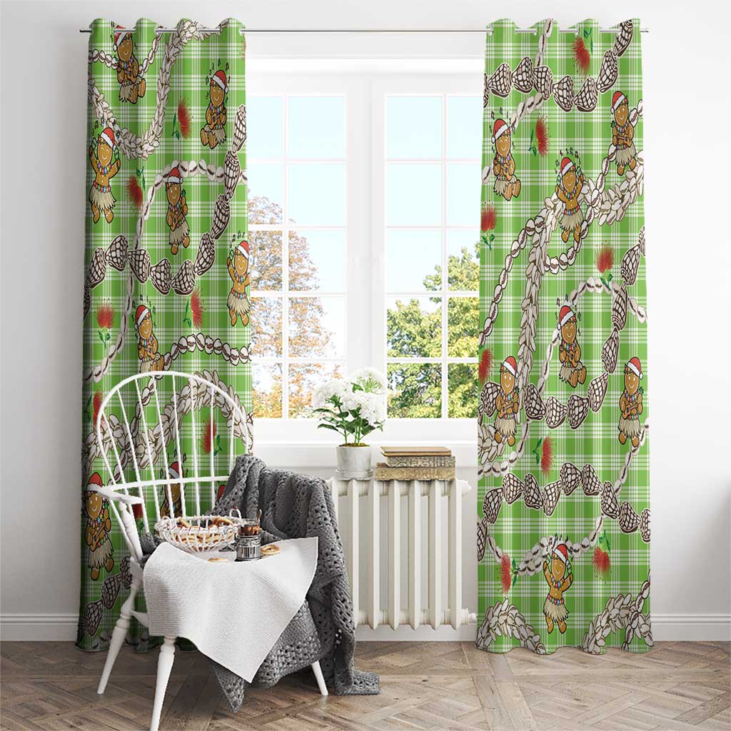 Green Palaka Hawaii Mele Kalikimaka Window Curtain Ohia Lehua Shell Leis Funny Gingerbread Santa - Polynesian Pride