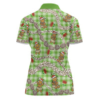 Green Palaka Hawaii Mele Kalikimaka Women Polo Shirt Ohia Lehua Shell Leis Funny Gingerbread Santa - Polynesian Pride