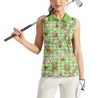 Green Palaka Hawaii Mele Kalikimaka Women Sleeveless Polo Shirt Ohia Lehua Shell Leis Funny Gingerbread Santa LT14 - Polynesian Pride