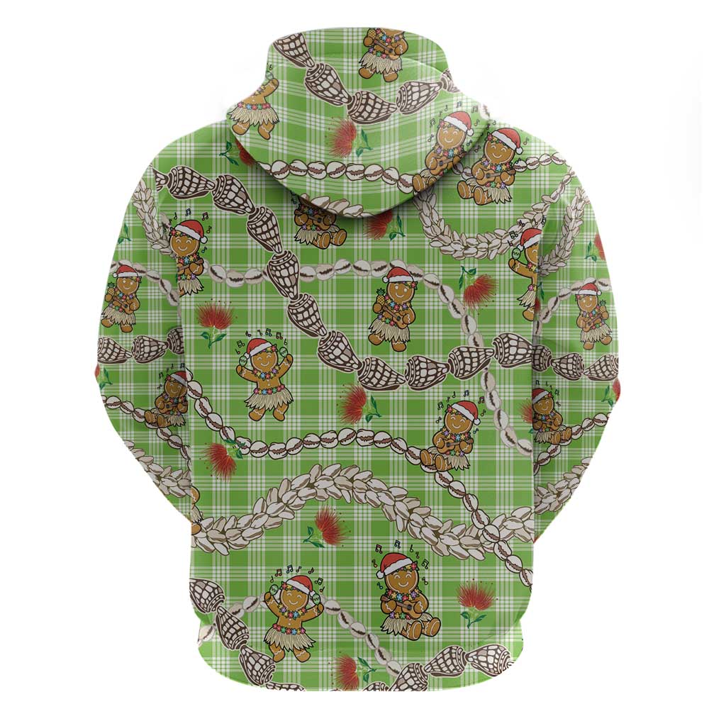 Green Palaka Hawaii Mele Kalikimaka Zip Hoodie Ohia Lehua Shell Leis Funny Gingerbread Santa LT14 - Polynesian Pride