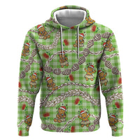 Green Palaka Hawaii Mele Kalikimaka Zip Hoodie Ohia Lehua Shell Leis Funny Gingerbread Santa LT14 Pullover Hoodie Green - Polynesian Pride