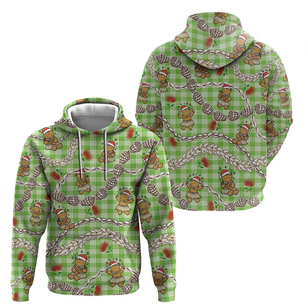 Green Palaka Hawaii Mele Kalikimaka Zip Hoodie Ohia Lehua Shell Leis Funny Gingerbread Santa LT14 - Polynesian Pride